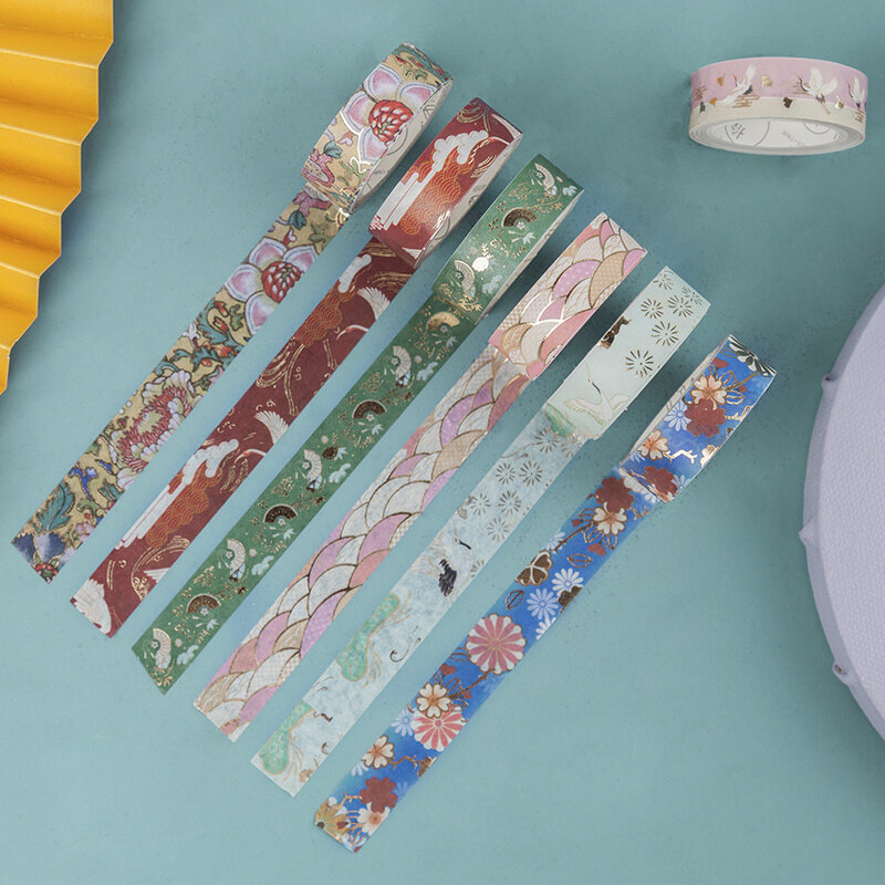 Juego de cintas Washi de papel chino Vintage, cinta adhesiva de onda de flor de palacio de lujo, decoración artesanal, A6180, 10 Uds.