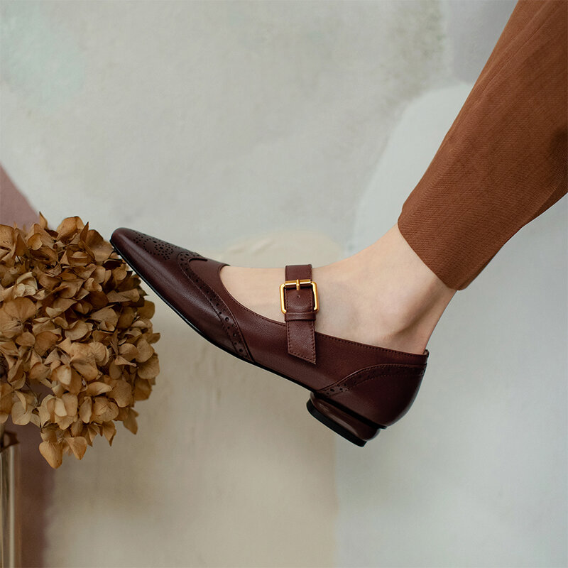 Женские туфли-лодочки из натуральной кожи, длина 22-24,5 см, Туфли Мэри Джейн, женские броги с квадратным носком на низком каблуке