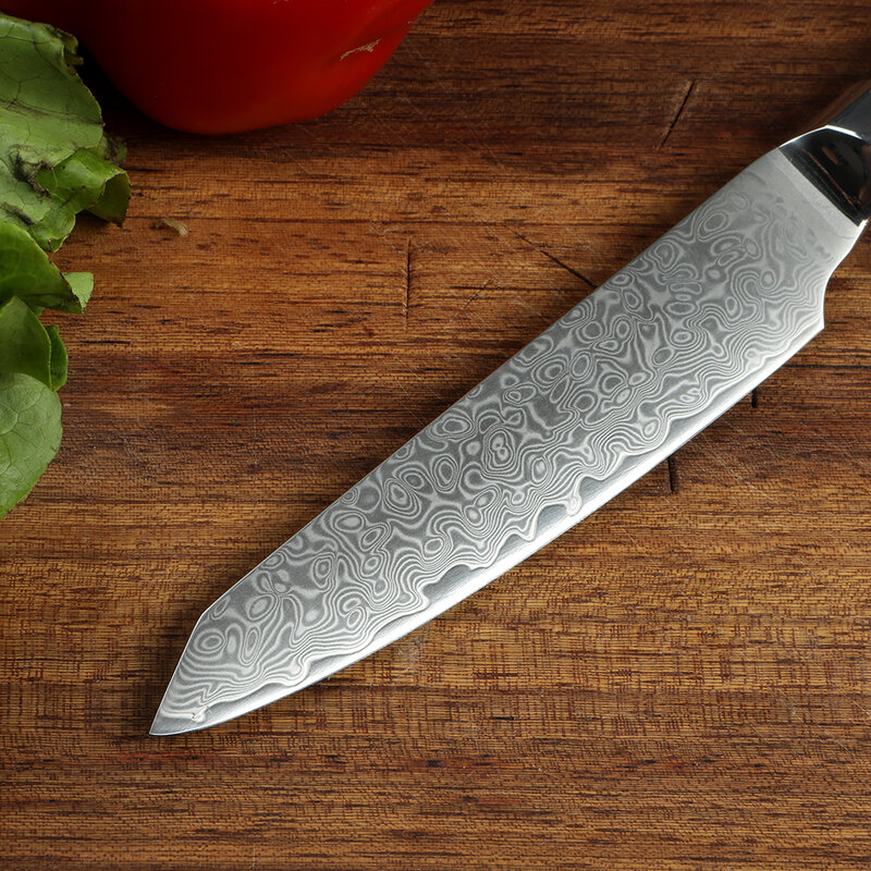 WAK couteau utilitaire en acier damas 5 '', petit couteau de cuisine 24.5cm couteau utilitaire de cuisine en acier damas couteaux octogonaux à manche en ébène