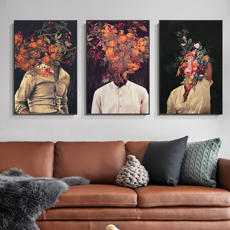 女性のためのヴィンテージの抽象的な花のキャンバス,印刷された画像の壁の芸術のポスター