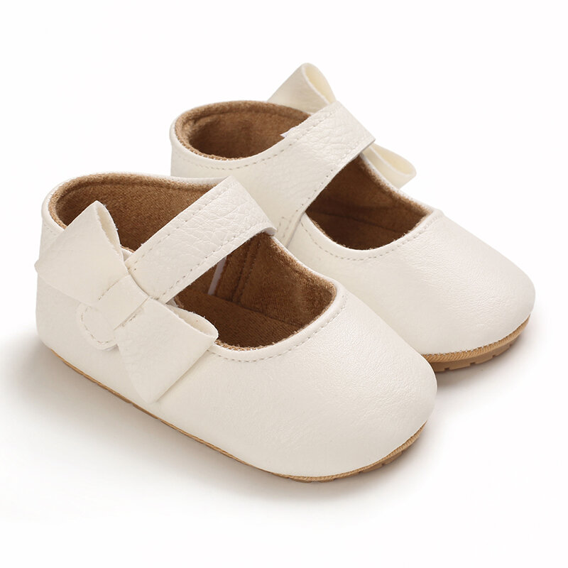 Zapatos de primeros pasos con lazo para niña, mocasines de PU para bebé, suela suave de goma antideslizante, botines de bebé para primeros pasos, zapatos de princesa