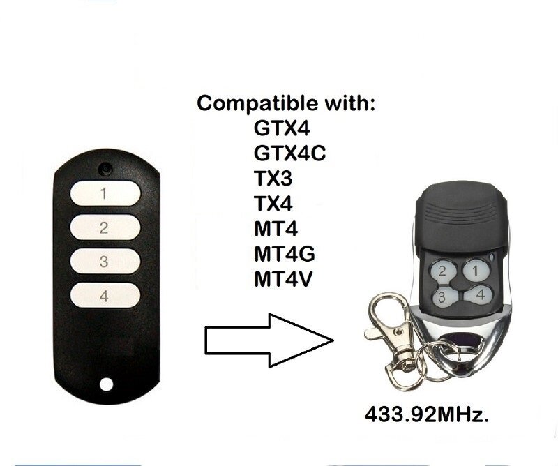 Télécommande d'ouverture de porte de garage, 433mhz, code roulant, pour GTX4, GTX4C,TX4