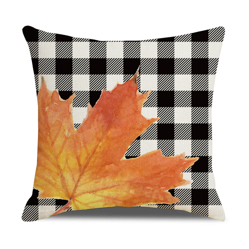 Fall Pumpkin Cushion Covers 18x18 Inch Farmhouse Decor Thanksgiving Buffalo Check Linen Throw Pillow Covers Happy Thanksgiving