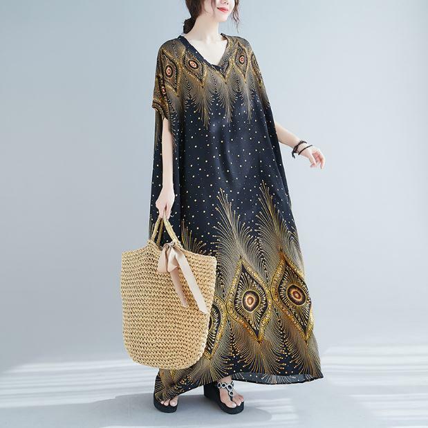 Áo Thun Nữ Tay Ngắn Cotton Satin Hoa Vintage Váy Đầm Cho Nữ Dáng Rộng Đầm Maxi Dài Người Phụ Nữ Đi Biển Mùa Hè Áo Vestidos K1425