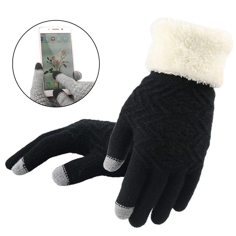 Fashionable women's Full Finger Elegant 1pair Fashion Gloves Warm Touch Screen Fleece   Gloves Kint Autumn Winter Women Gloves