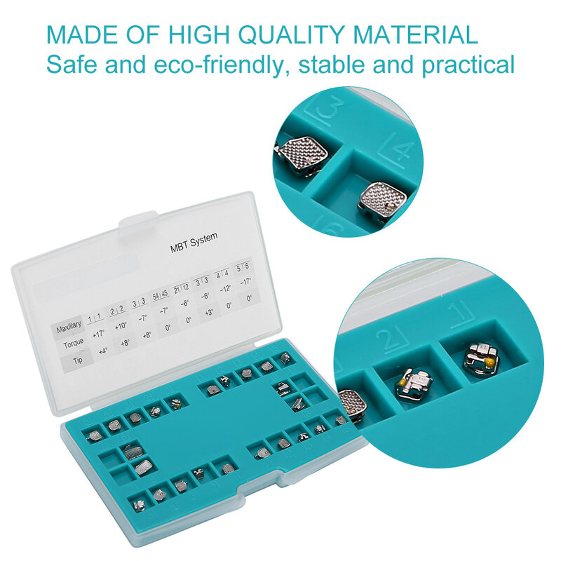 Mini soporte de Metal para el cuidado bucal, soportes de autoligación Dental, gancho MBT3 con caja de almacenamiento, herramienta de ortodoncia, 24 Uds.