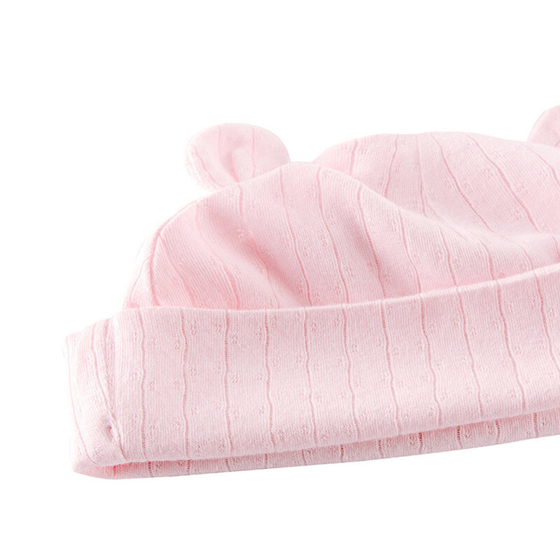 新生児用のクマの帽子,柔らかい綿の帽子,通気性,3つのキャンディーカラー,ダブル織り,春と秋の帽子
