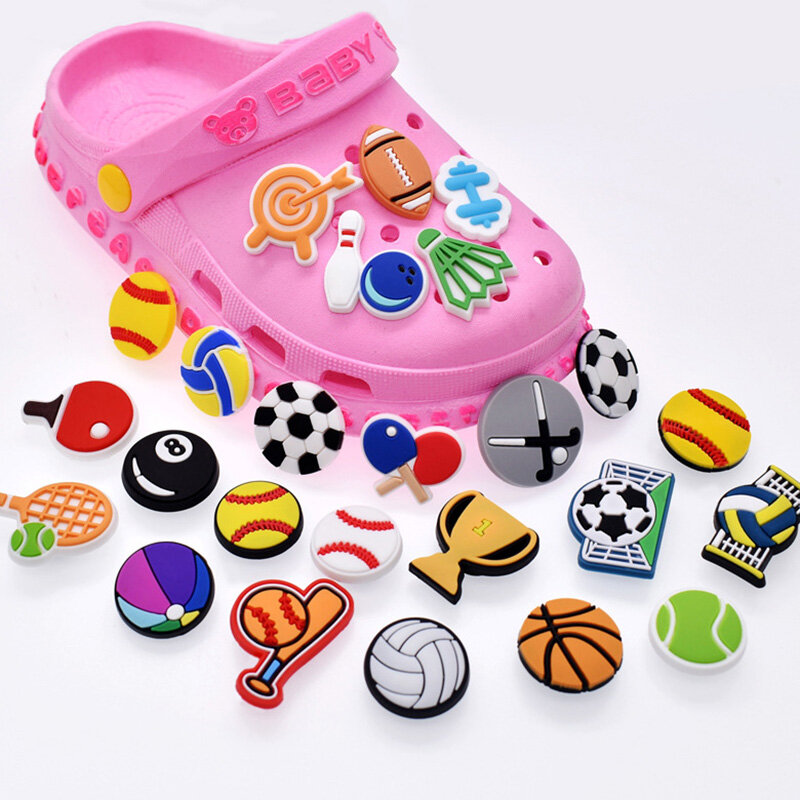 Dijes de PVC para zapatos de estilo deportivo para niños, decoraciones de baloncesto/fútbol/bádminton, DIY, 1 piezas