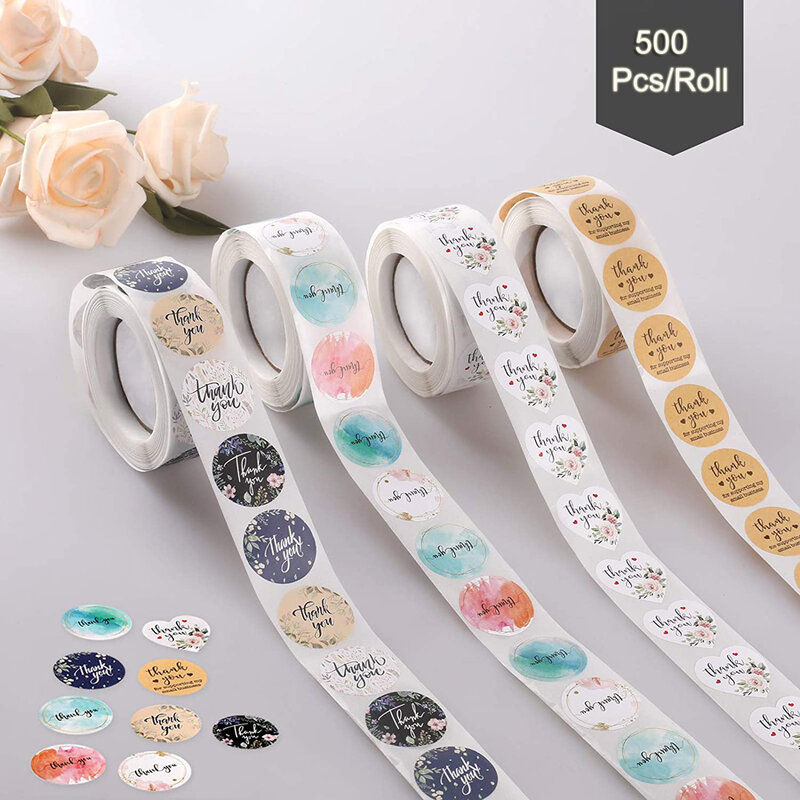 Etiquetas adhesivas de agradecimiento, rollo en 10 diseños para paquete de regalo, ramos de flores, 50 Uds., 500 piezas