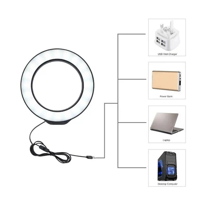 Anillo de luz USB regulable para Selfie, 4,7 pulgadas, 12cm, cámara de teléfono, fotografía, vídeo, lámpara de maquillaje con trípode o fondo redondo