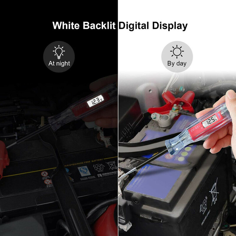 3-48V cyfrowy Tester obwodów LCD z 140 Cal rozszerzony drut sprężynowy samochód ciężarowy Tester niskiego napięcia i światła z sondą ze stali nierdzewnej