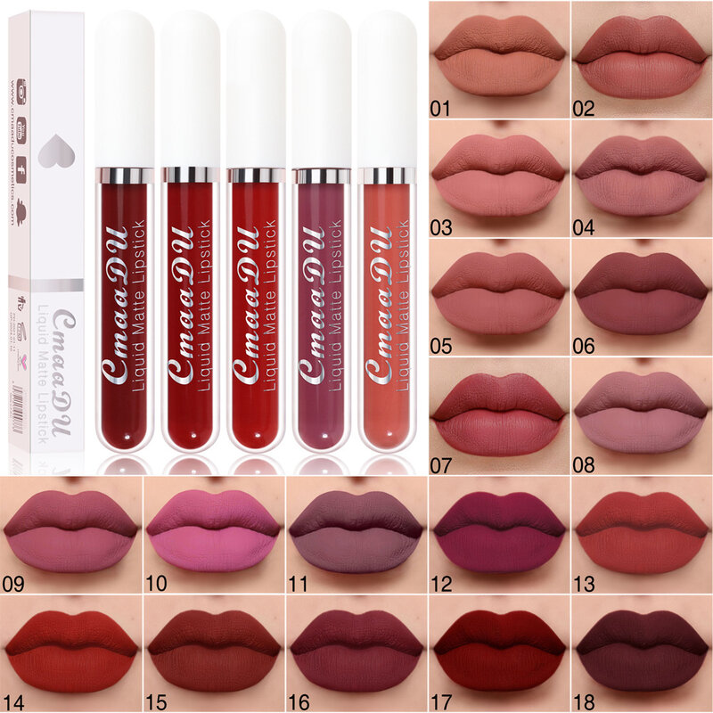 18 Kleuren Fluwelen Matte Lippenstift Cosmetica Waterdichte Naakt Vloeibare Lipstick Langdurige Matte Lip Tint Make-Up Sexy Rode Lipgloss