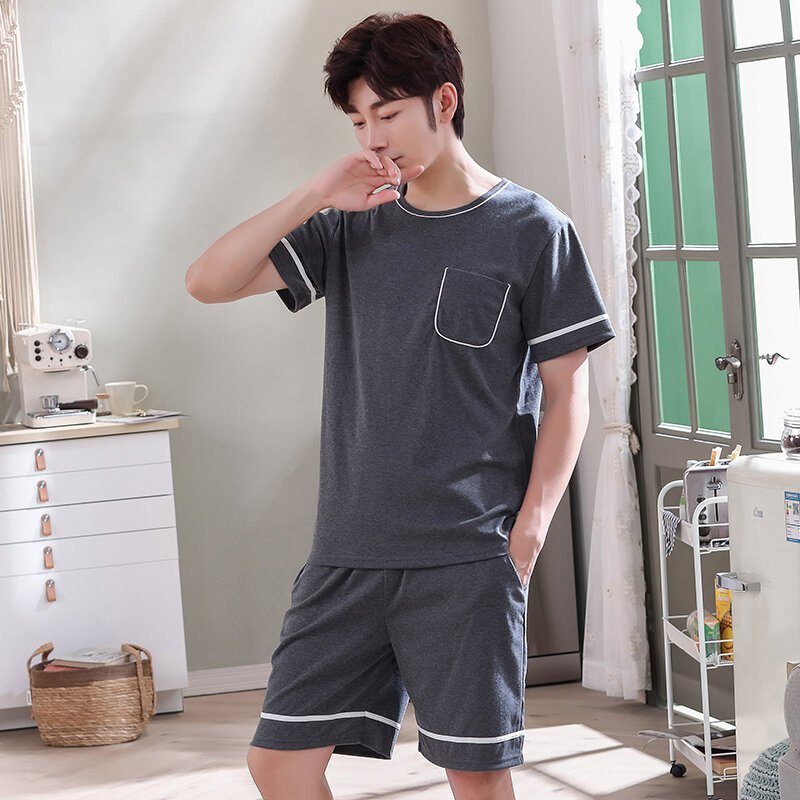 Nuovo o-collo cotone pieno Mens estate manica corta Shorts pigiama Set Big Size L-4XL Sleepwear tempo libero abiti da notte pigiami uomo