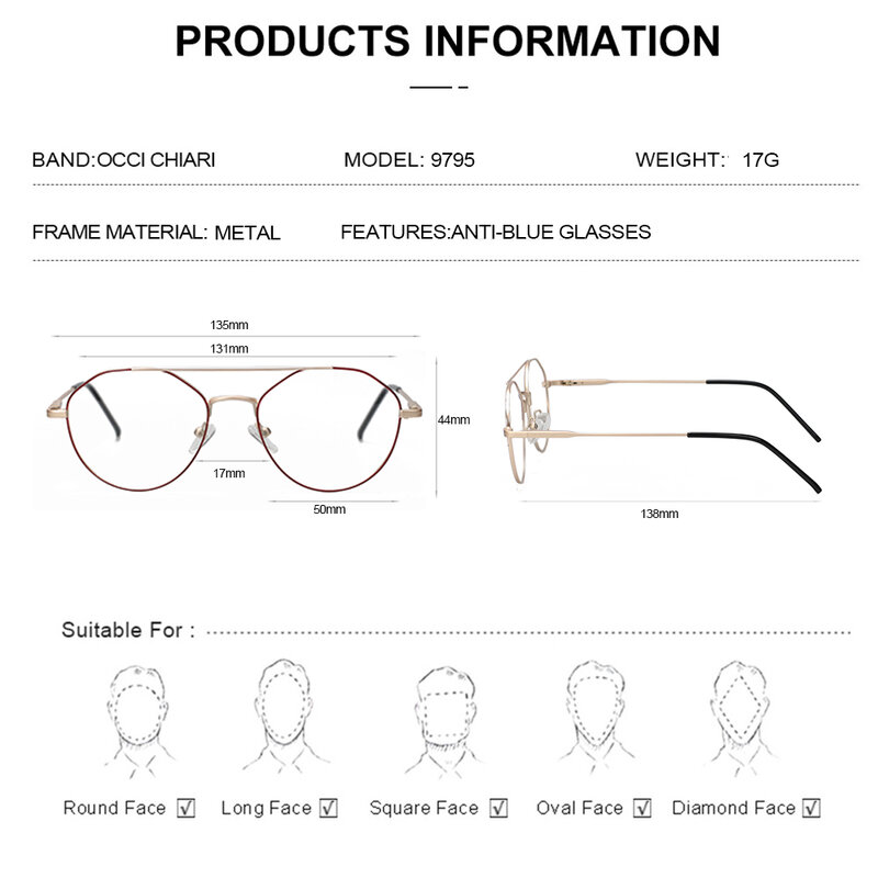 男性と女性のための幾何学的形状の金属多角形の眼鏡,透明なレンズ,青色光保護