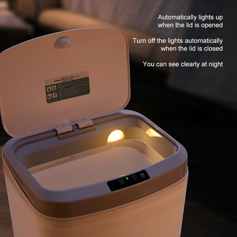 9/16L Smart Trash Can For Kicthen Toilet Waste Bin Trash Basket Recycling Garbage Pail Automatic With LED Light Waterproof