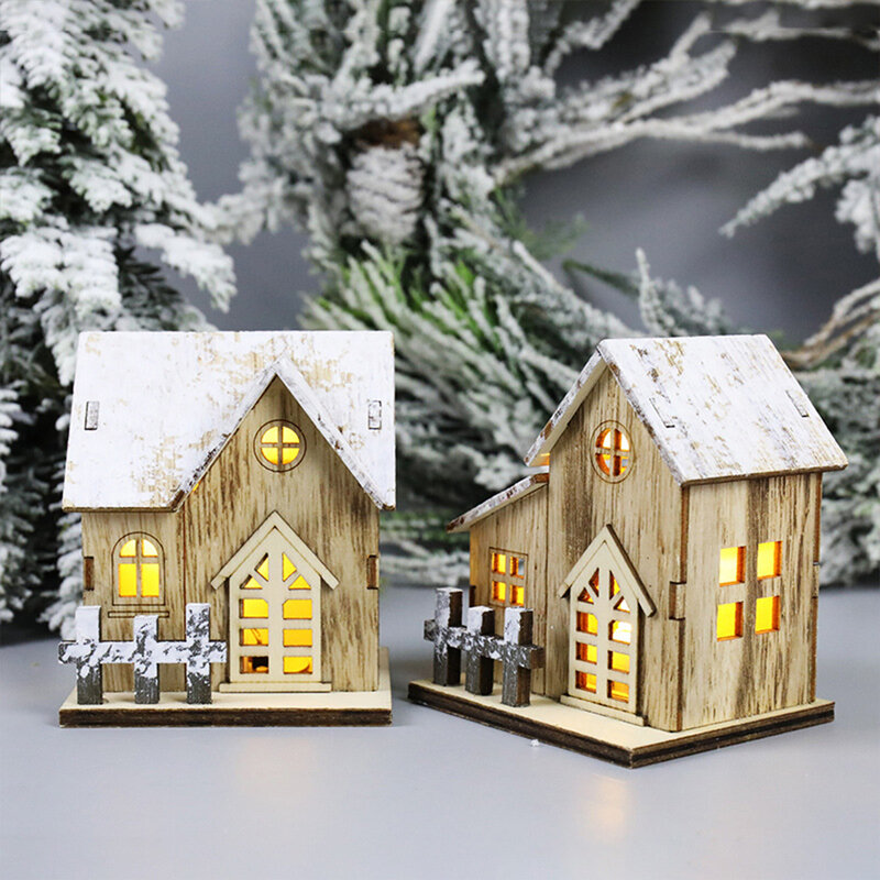 Luzes de natal em miniatura de madeira casa móveis led casa decorar iluminação criativo presente natal festa decoração para casa