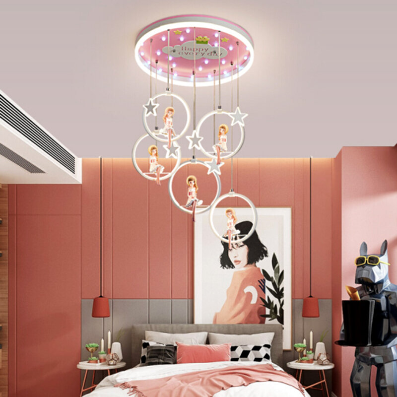 Menina casa decoração moderna lustre para quarto lâmpadas de teto iluminação interior rosa inteligente led lustres iluminação interior