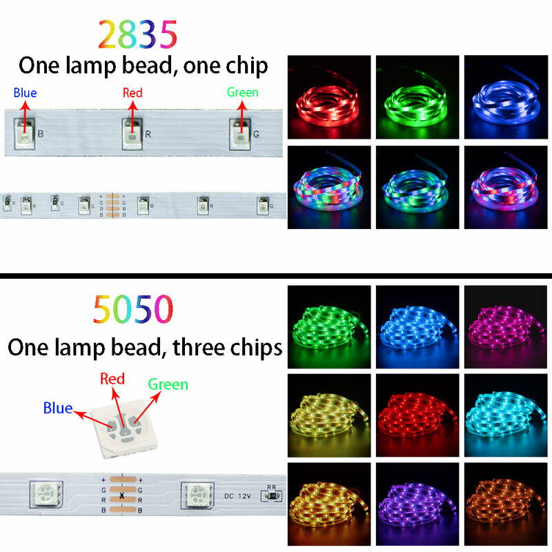 Tiras de Luces LED RGB SMD 2835, cinta Flexible de diodo, resistente al agua, DC 12V, 5M, 10M, 15M, WIFI, sincronización de música, Luces Led con control remoto