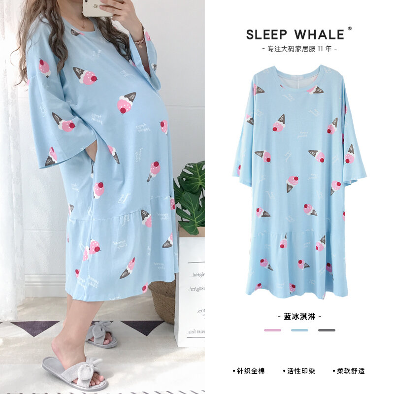 Весенняя, летняя, осенняя Милая Ночная рубашка для беременных женщин верхняя одежда платье стройнящее хлопковое спальное платье XXXXXL Fat M200