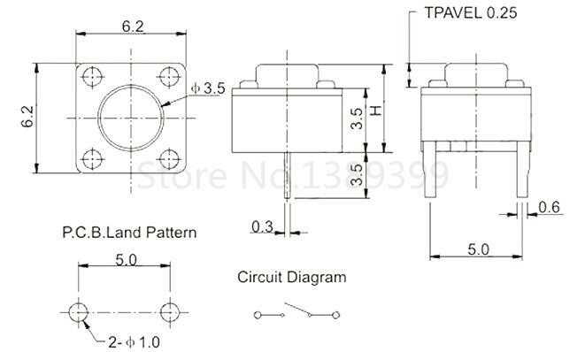 Tactile Switch Momentary Tact 6x6x5 6*6*5mm DIP Middle 2 pin ever