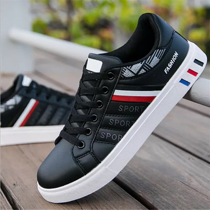 Men Casual Shoes Fashion PU Leather Autumn Flat Shoes Lace Up Breathable Male Sneakers Classic White Men's Vulcanized Shoes