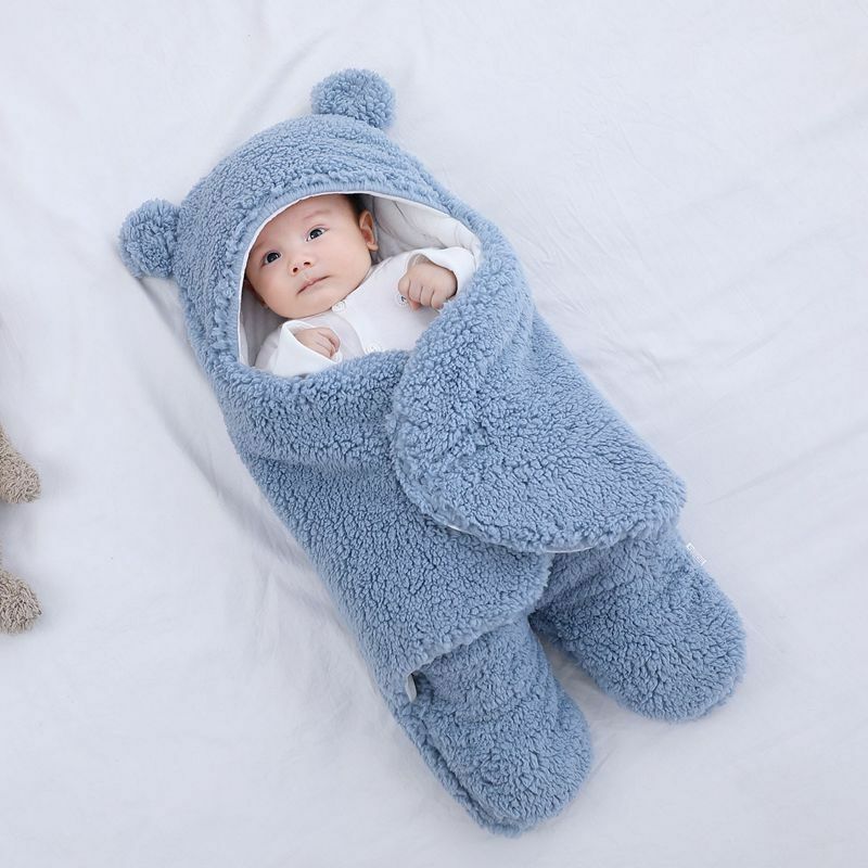 Kantong Tidur Bayi Baru Lahir Kepompong Kapas Musim Dingin Ultra-Lembut Berbulu Bulu Tidur 3-6 Bulan Padat Kereta Dorong Bayi Kantong Tidur