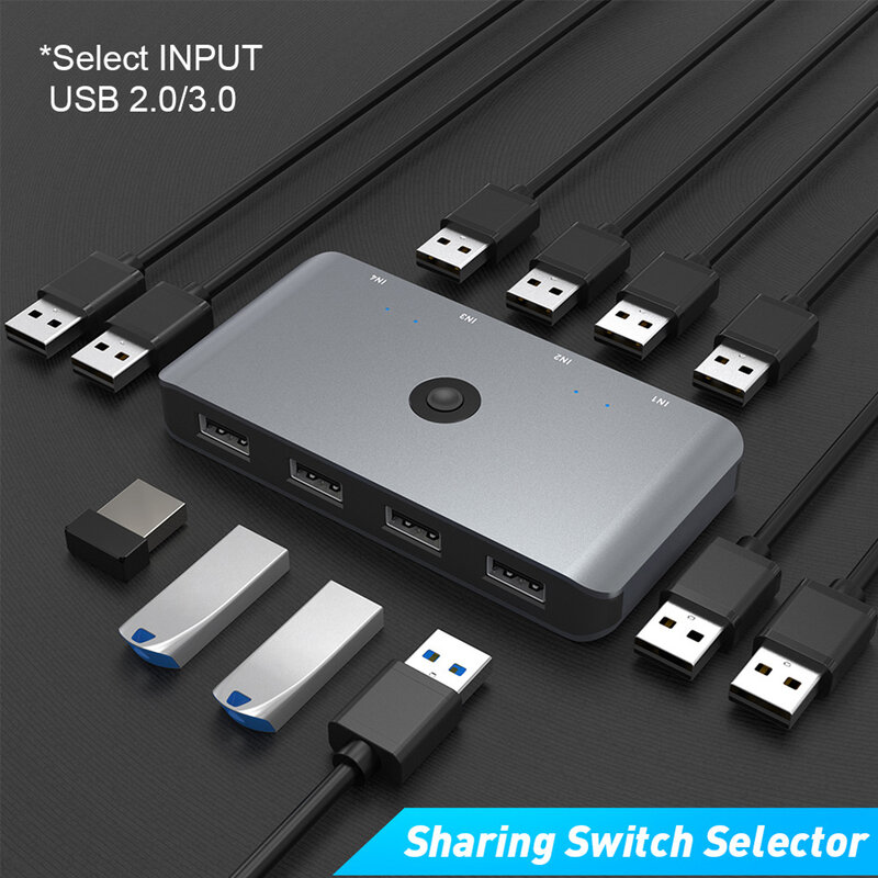 PC คีย์บอร์ดเมาส์เครื่องพิมพ์แชร์4อุปกรณ์ USB Switch Splitter 4พอร์ตแชร์4อุปกรณ์ HUB Converter USB สวิทช์
