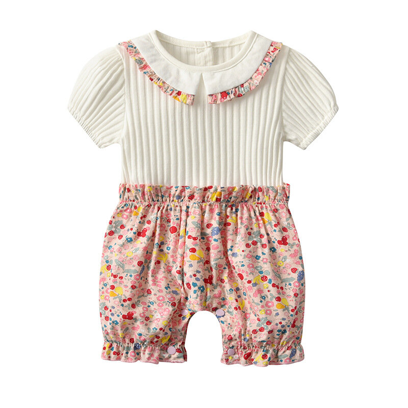 Yg ubranka dla dzieci 2021 letnie dziecko jednoczęściowe ubrania kwiatowe dopasowane kolory noworodka ubrania z krótkim rękawem koreańska odzież dziecięca