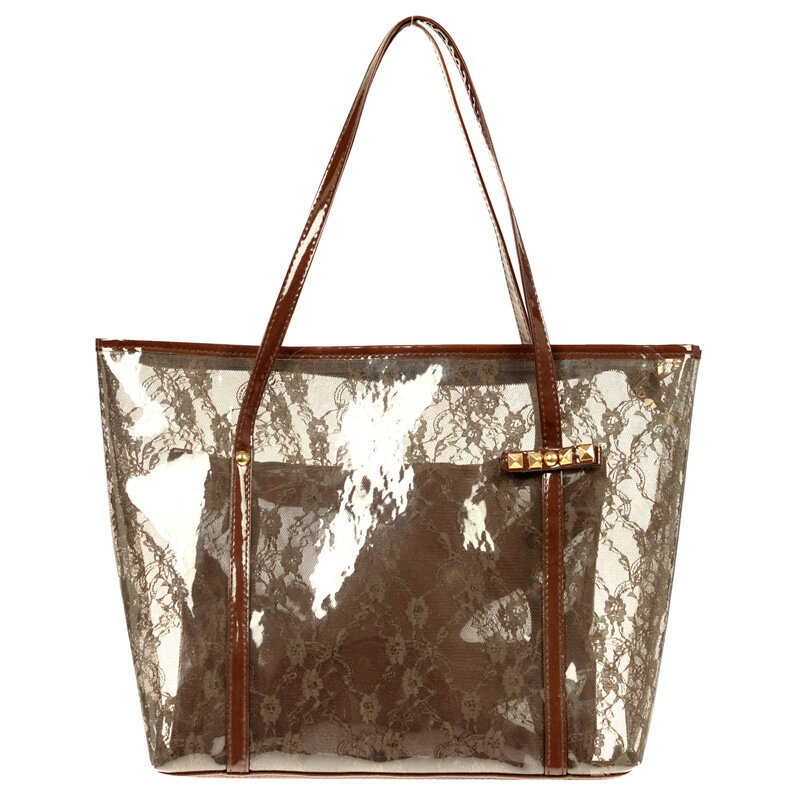 Bolsa feminina renda transparente, bolsa de praia ombro bolsas de mão fashion bolsas de plástico transparente sacolas brancas de compras
