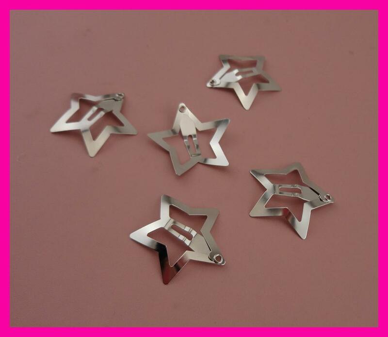 50PCS 3cm Silver Star Hair Clips for Girls Filigree Star Metal Snap Clip Hairpins Barrettes Hair jewelry  Nickle Free Lead Free