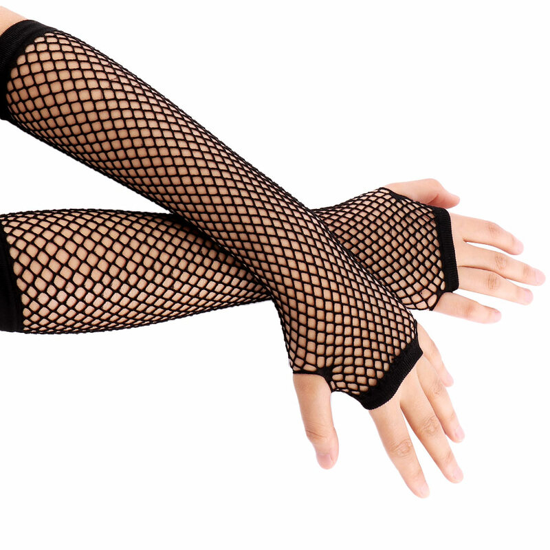 ใหม่แฟชั่นนีออน Fishnet Fingerless ถุงมือยาวขาแขน Party แฟนซีชุดสำหรับสตรีสวยเซ็กซี่แขนอุ่น