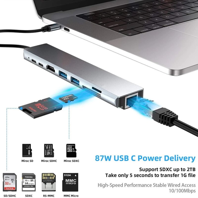 USB C-концентратор для HDMI-совместимый адаптер Rj45 100 м OTG USB SD/TF кардридер PD Быстрая зарядка USB док-станция для MacBook Air Pro PC концентратор