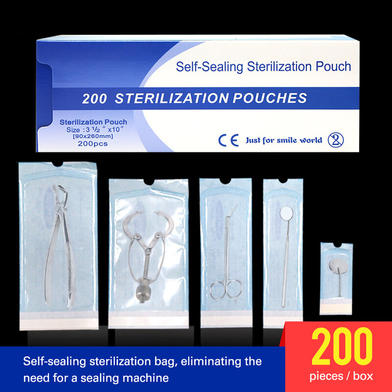 200 Stuks Wegwerp Dental Instrument Self Sealing Sterilisatie Zakjes Medische Grade Papier Tattoo Lab Gereedschap Opbergtas