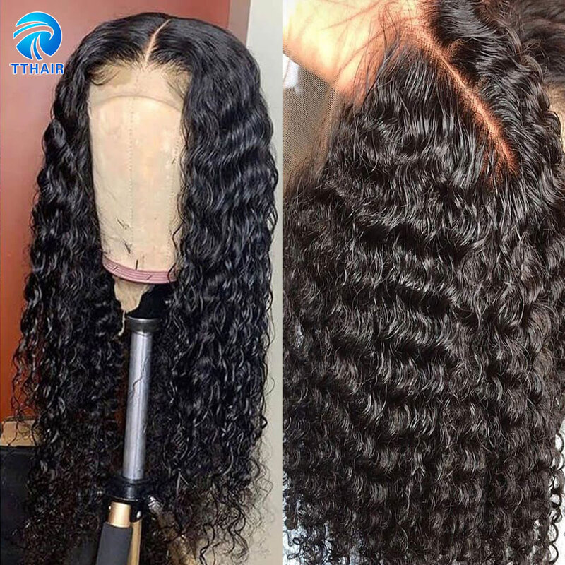 Peluca de cabello humano ondulado para mujeres negras, postizo de encaje frontal profundo, pelo brasileño 13x4, 4x4, cierre, 150 de densidad, Remy