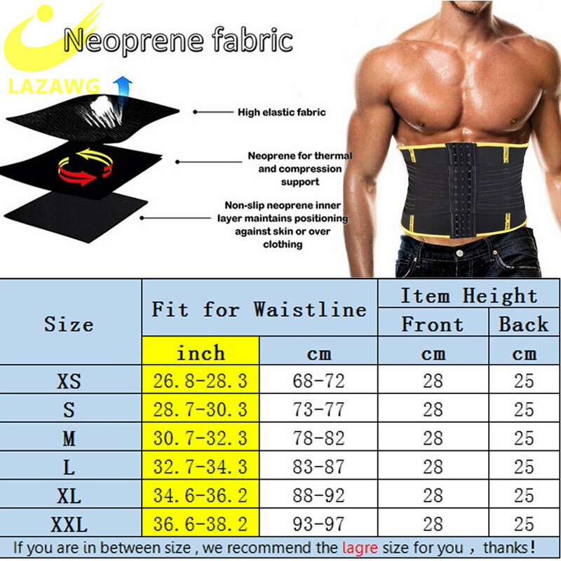 LAZAWG-Cinturón de entrenamiento de cintura para hombre, faja adelgazante de neopreno, moldeador de cuerpo, pérdida de peso, Fitness, Control de barriga, moldeadores de estómago