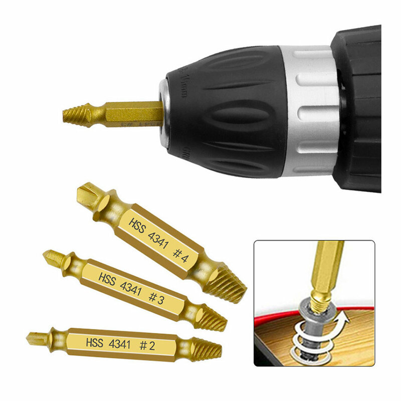 BINOAX 4341 6Pcs Gold Screw Extractor Set Drill Bits Easy Out Guide Broken Damag Screws Bolt Remover Woodworking Tools