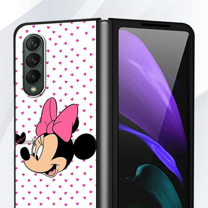 Disney Cute Minnie Mouse Coque for Samsung Galaxy Z Fold3 5G Black Hard Case Cover Z Fold 3 PC Segmented Protective Funda Capa