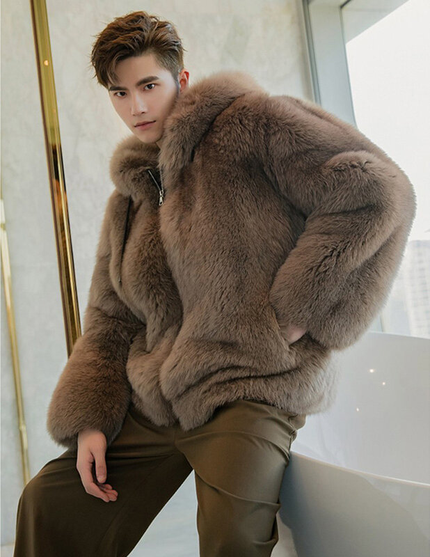 Novo quente manteau fourrure homme homens com capuz zíper falso pele casacos moda masculina outwears k1566