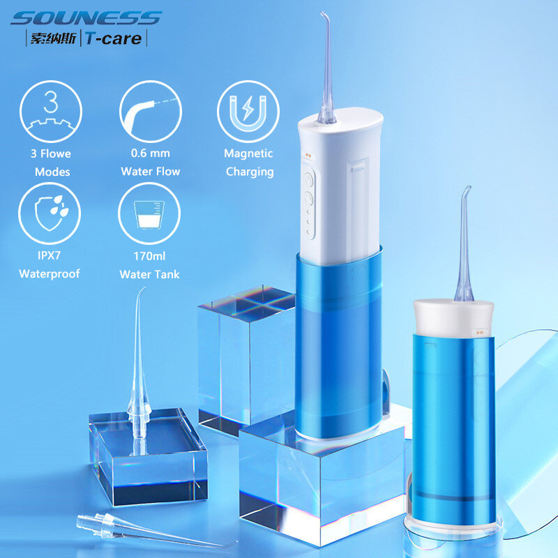 SOUNESS أداة ري الفم لطب الأسنان المحمولة جهاز تنظيف الأسنان بالماء المغناطيسي شحن المياه النفاثة دودة الحرير IPX7 الري 3 طرق تنظيف الأسنان
