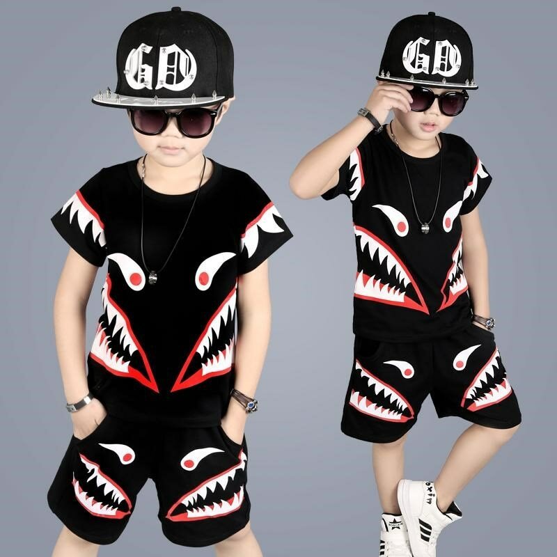 New Summer Kids Boys Clothes Suits T-Shirt + Pants Hip Hop Set Streetwear Baby Tracksuit Children Clothing Sets 4 6 8 1012 Years