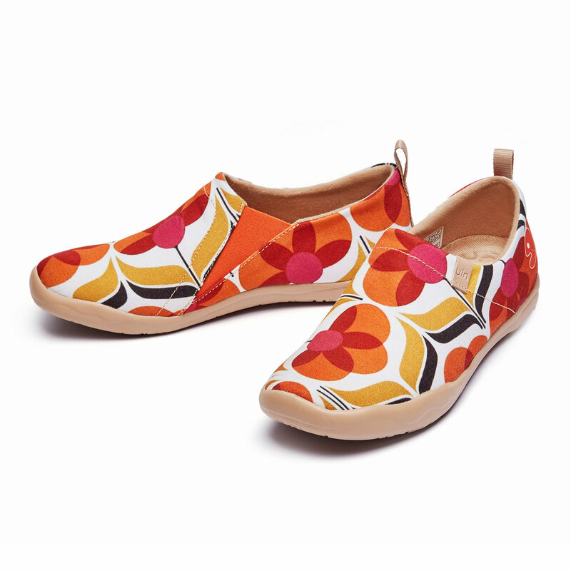 UIN damskie lekkie wsuwane buty trampki buty spacerowe na niskim obcasie Casual kwiat sztuka malowane buty do podróży Bloom