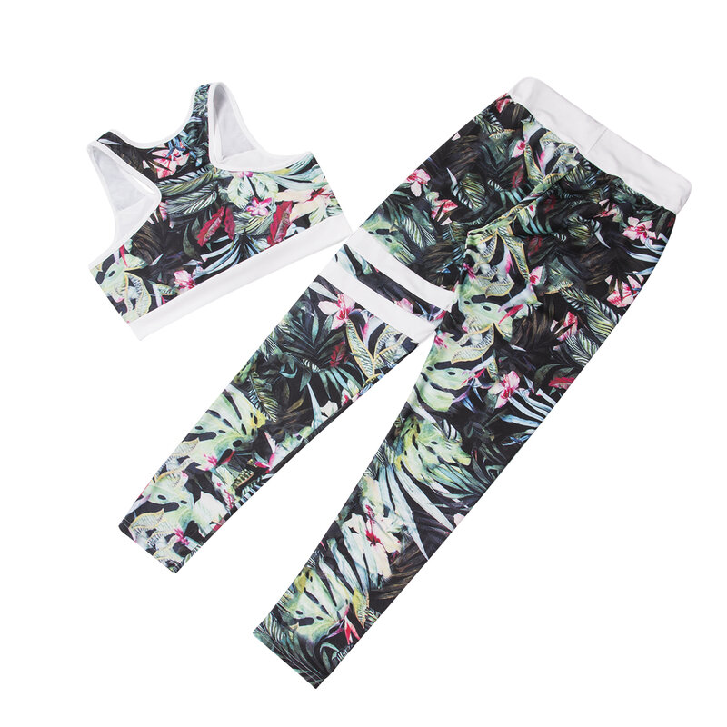 2020 novo 2 pçs moda verão feminino macio yoga conjunto fino impresso sem mangas colete + calças compridas respirável yoga sportwear ternos