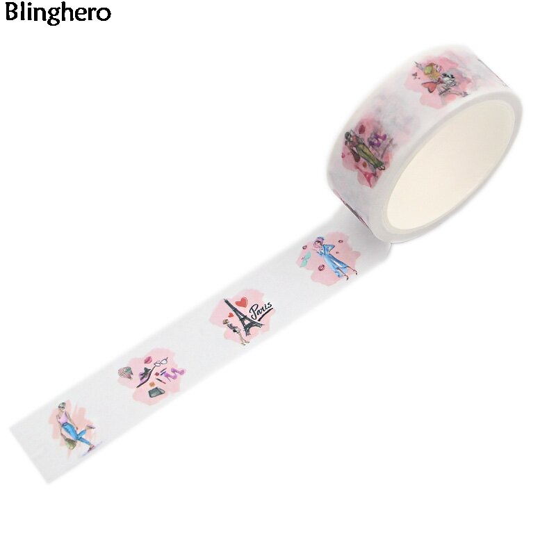 Blinghero conocer en París 15mm X 5m Washi cinta de enmascarar cintas adhesivas de dibujos animados de papelería cintas lindo etiqueta BH0007