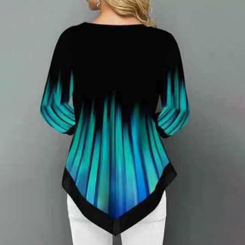 Plus Size 5XL Striped Blouses Women's Tunics 3/4 Sleeve Print Irregular Ladies Blouse 2020 Spring Summer Casual Female Tunic Top