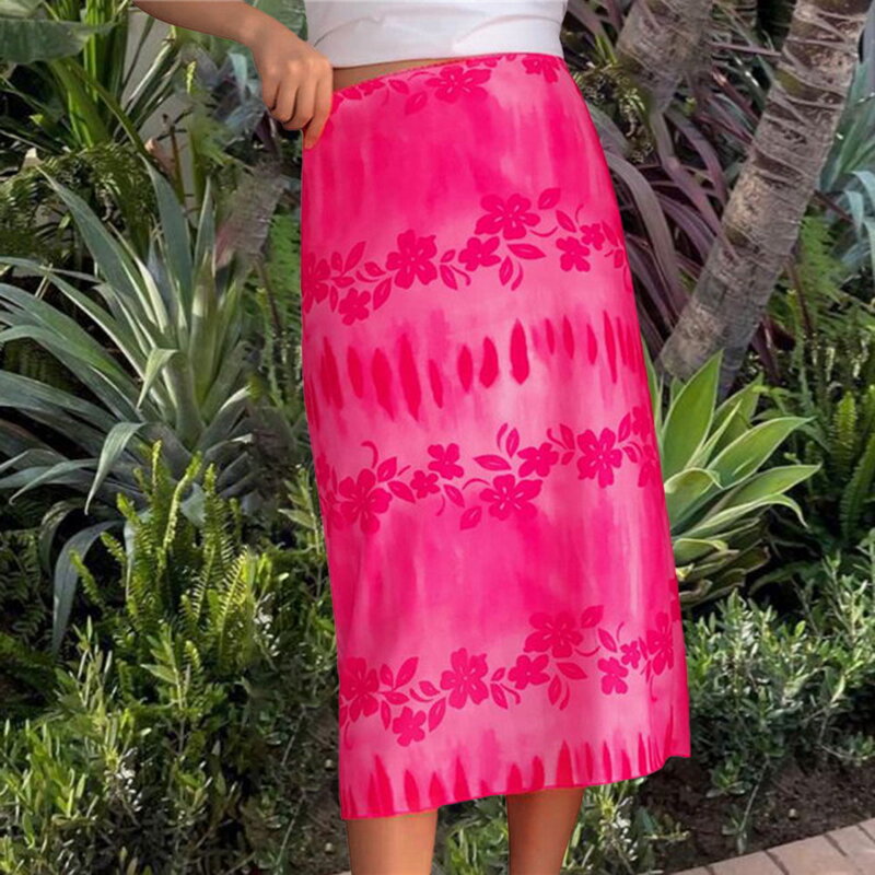 Женская свободная юбка с высокой талией, оранжевая Повседневная пляжная юбка с цветочным принтом в богемном стиле, лето 2021