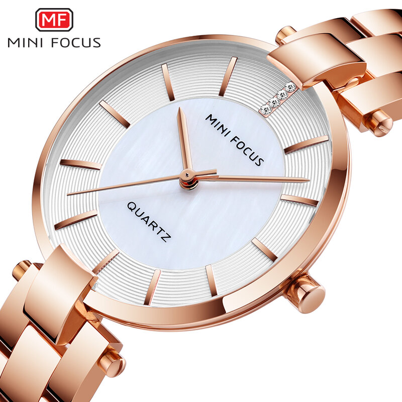 MINI FOCUS – montre de luxe pour femmes, minimaliste, mode, Design de marque, cristal or Rose, bracelet en acier inoxydable, étanche