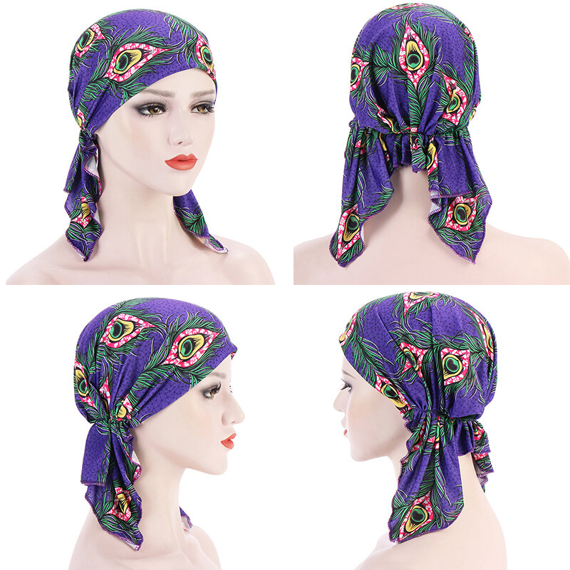 Popular Western Style Muslim Turban Cap Colorful Fashion Four Seasons High Elastic Cotton Comfortable Baotou Cap Wholesale