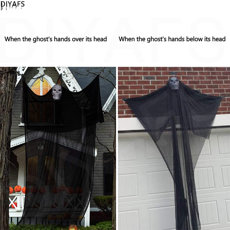 Diyafs halloween pendurado specter crânio fantasma pendurado decorações com led light-up olhos assustador interior ao ar livre decoração
