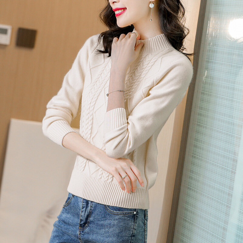 Autumn/winter new style half high neck thick cashmere sweater women fashion slim-fit sweater knitted pullover sweater