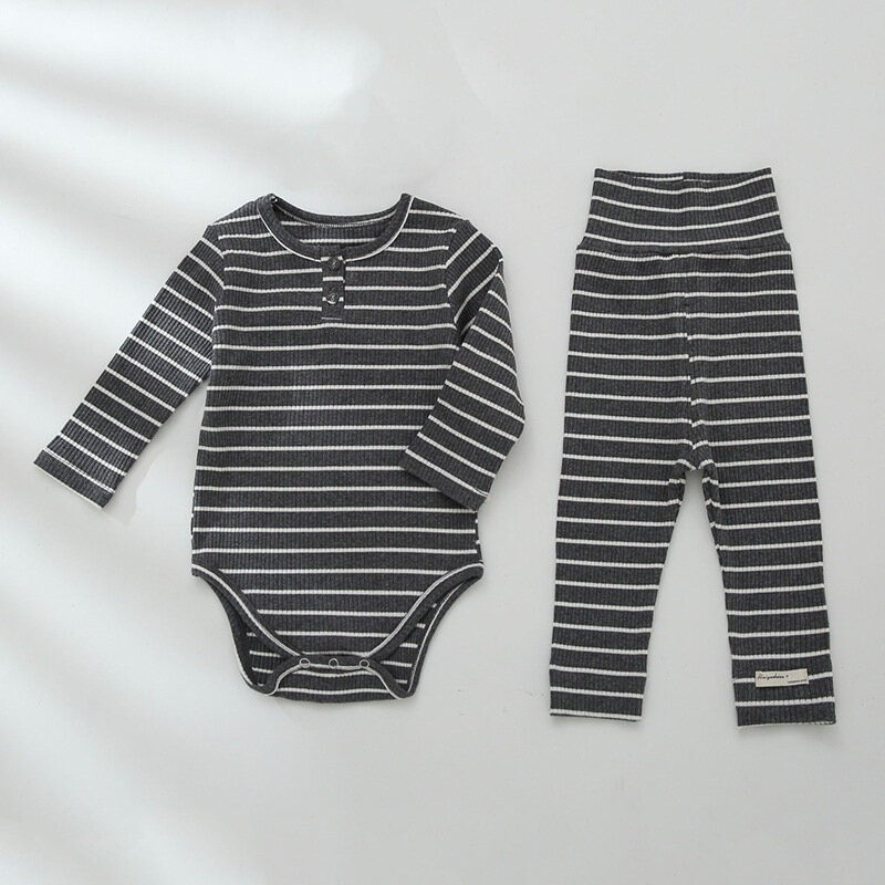 Yg Autumn New Baby Clothes 1-3 Year Old Baby Long Sleeve Fart Wrap Newborn Stripe Pit Strip Cotton Two-piece Set